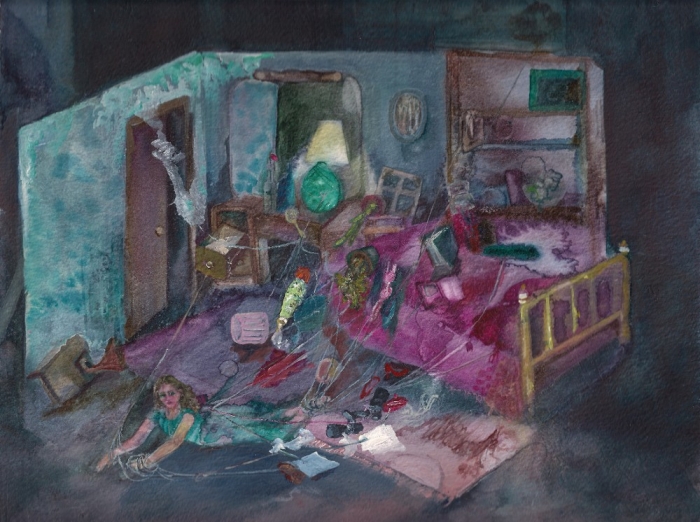 Bedroom Performance, mixed media on paper, 28 x 28 cm Bedroom Performance, mixed media on paper, 28 x 28 cm