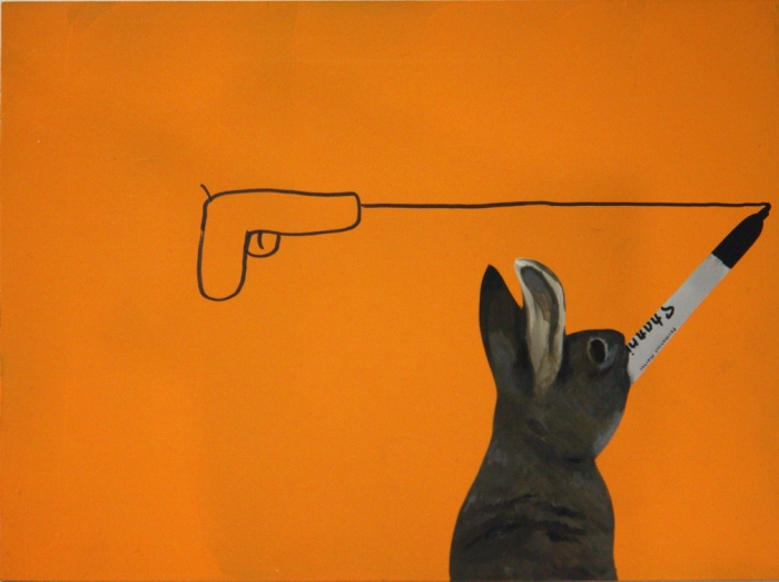 Rabbit with sharpie, 2010, Technique mixte sur panneau, 23 x 30 cm Rabbit with sharpie, 2010, Technique mixte sur panneau, 23 x 30 cm