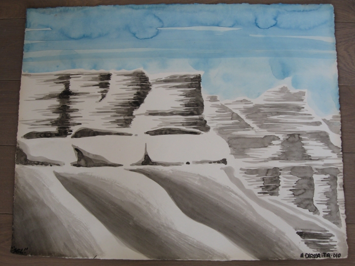 Falaises de sel, 2010, aquarelle sur papier, 50 x 65 cm, 17ème étape du tour du monde, Tel Aviv, Hervé Di Rosa Falaises de sel, 2010, aquarelle sur papier, 50 x 65 cm, 17ème étape du tour du monde, Tel Aviv, Hervé Di Rosa