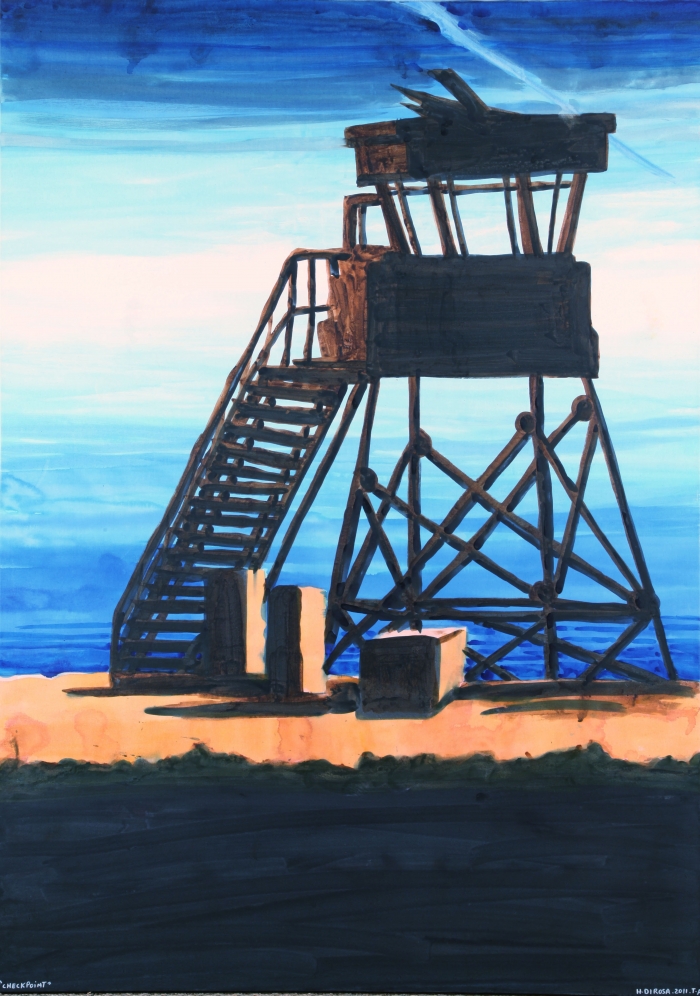 Checkpoint, 2011, aquarelle et technique mixte sur toile, 72 x 130, Tel Aviv, Hervé Dirosa Checkpoint, 2011, aquarelle et technique mixte sur toile, 72 x 130, Tel Aviv, Hervé Dirosa