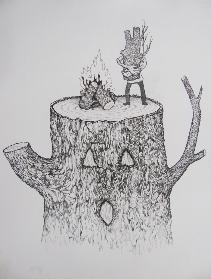 Cut and burn, 2011, Encre et stylo sur papier, 50,5 x 40,5 cm Cut and burn, 2011, Encre et stylo sur papier, 50,5 x 40,5 cm