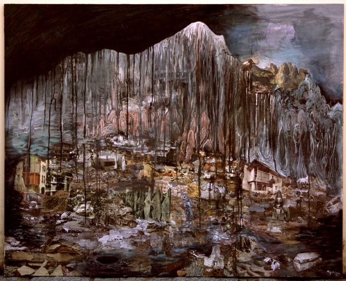 "Apocalypse Clown", huile et collage sur toile, 150 x 160 cm, 2010